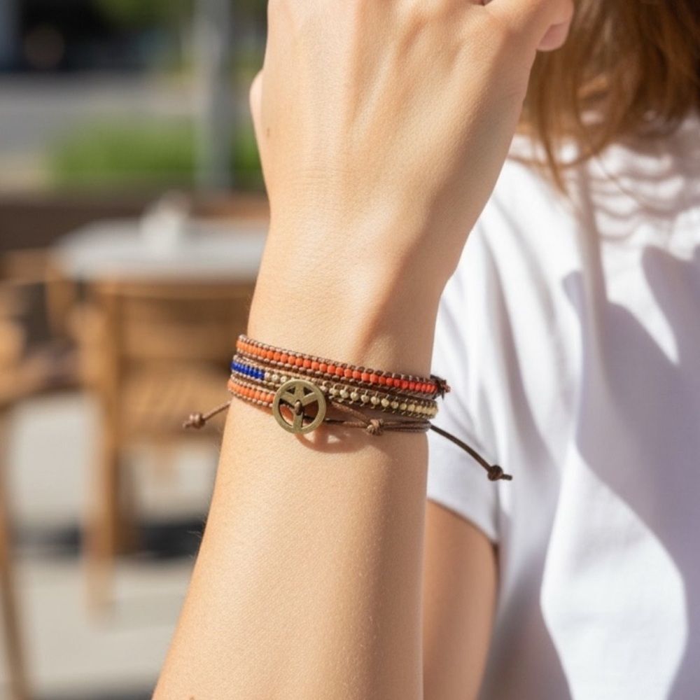 Multicolor Beaded Bracelet with Gold Charm